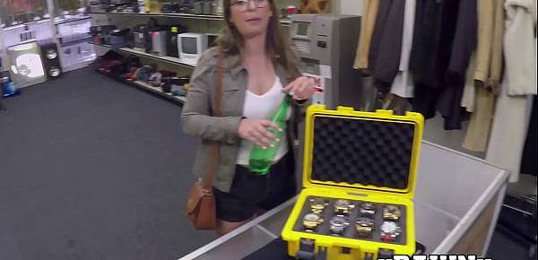  Hottie drives a hard bargain and fucks in the pawnshop